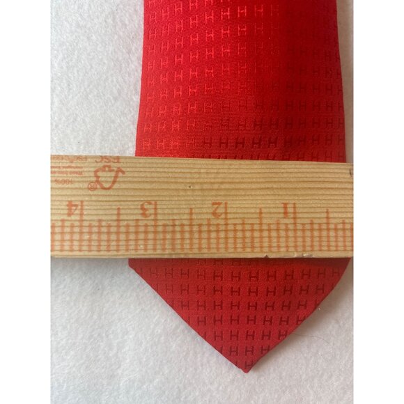 Hermes Paris Red Silk Tie With H Pattern - Picture 3 of 4